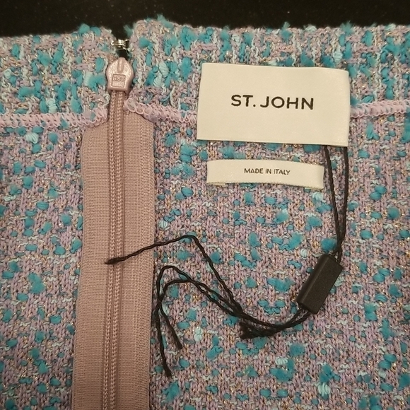 💕ST. JOHN💕 Cotton Blend Confetti Tweed Boucle Metallic Knit Midi Skirt Blue 14 - Picture 7 of 16